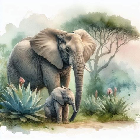 Mother Elephant, Majestic Elephant, Birds Photography Nature, Elephant Artwork, Elephant Images, Elephant Pictures, Elephant Illustration, Animal Mural, Abstract Painting Techniques