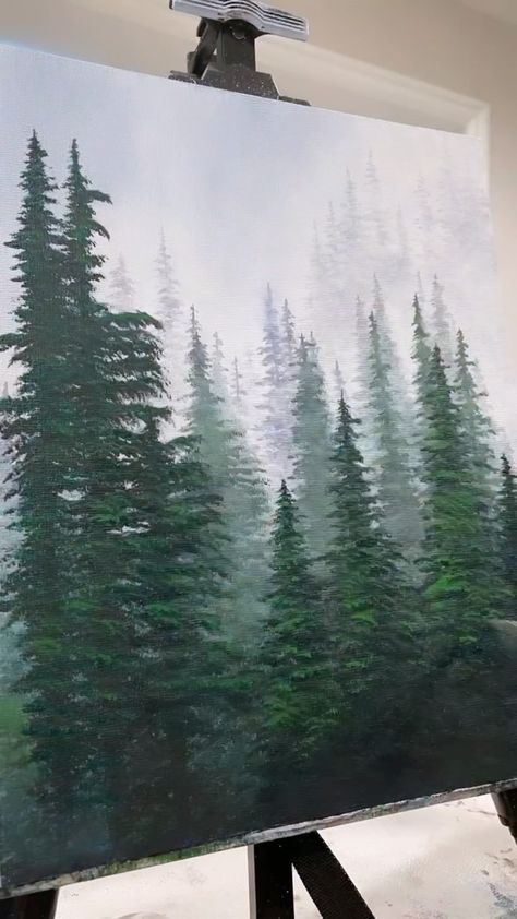 𝘙𝘪𝘷𝘬𝘢 𝘞𝘪𝘭𝘬𝘪𝘯𝘴 na Instagramie: „So the votes are in! You all wanted some forests and fog next. ❤️ Limited edition prints as well as accessories of all art released this…” Painting Of Forest Trees, Evergreen Tree Painting Acrylic, Painting A Forest Acrylic, Pine Forest Painting Acrylic, Forest Tree Painting, Twilight Inspired Painting, Forest Easy Painting, Forest Trees Painting, Moody Forest Painting