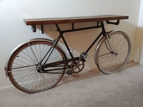 Bike Entry Table : 8 Steps (with Pictures) - Instructables Bike Table Diy, Bicycle Table Diy, Bike Table Furniture, Old Bike Decor, Bicycle Table Ideas, Bike Tables, Corfu House, Bike Table, Bicycle Table