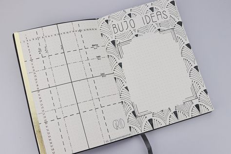 Bullet Journal Grid Spacing, Art Deco Bujo, Art Deco Bullet Journal, 2025 Journaling, Bullet Journal Grid, Bujo Borders, Project Calendar, Life Management Binder, Bullet Journal Easy