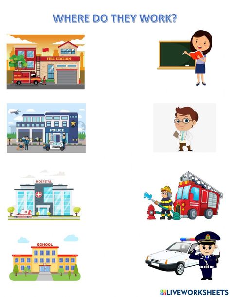 Worksheet On Community Helpers, Jobs And Places Worksheets, People Who Help Us Worksheets, Jobs People Do Activities Kids, Community Helper Worksheet, Jobs Worksheet For Kindergarten, Places In The Community Kindergarten, Jobs Worksheets For Kids, Community Places Preschool Activities