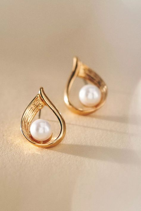 Ettika Golden Pearl Teardrop Earrings | Anthropologie Gold Ear Rings, Pearl Teardrop Earrings, Golden Pearl, Gold Bride Jewelry, Wedding Accessories Jewelry, Ear Rings, Bride Jewellery, Contemporary Jewelry, Gold Jewelry Fashion