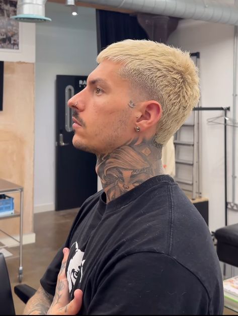 Baby Mullet Haircut Men, Short Blonde Mullet Men, Blonde Mullet Man, Buzzed Mullet, Short Blonde Hair Men, Buzz Cut Mullet, Blonde Mullet, Burst Fade Mohawk, Men Fade Haircut Short