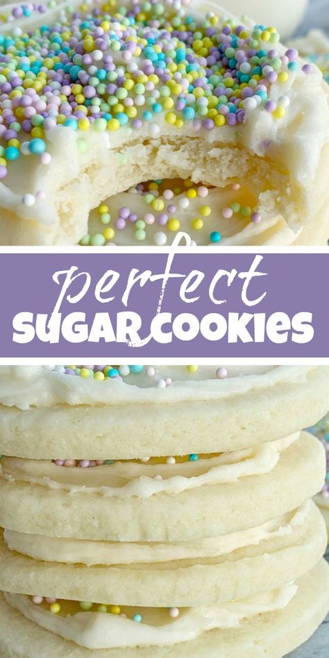 Powdered Sugar Frosting, Chewy Sugar Cookie Recipe, Soft Sugar Cookie Recipe, Cream Cheese Sugar Cookies, Perfect Sugar Cookies, Sugar Cookie Recipe Easy, Best Sugar Cookie Recipe, Lemon Sugar Cookies, Cookies Sugar