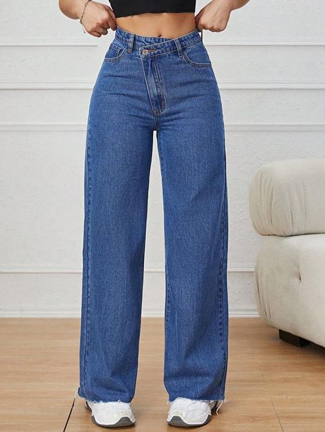 High Waist Wide Leg Jeans | SHEIN USA Capsule Wardrobe Women, High Waist Wide Leg Jeans, Jeans Outfit Women, Casual Preppy Outfits, Casual Day Outfits, Preppy Outfits, Fancy Dresses, Outfits For Teens, Jean Outfits