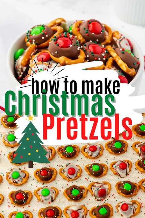 pretzel christmas treats on a pan and in a big bowl Salty Christmas Treats, Holiday Pretzel Treats, Chocolate Pretzels Christmas, Pretzel Christmas, Holiday Pretzels, Festive Snacks, Christmas Pretzels, Holiday Treats Christmas, Christmas Cookie Recipes Holiday