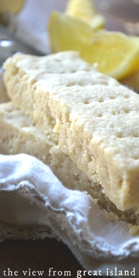 SLICES OF LEMON SHORTBREAD ON A TEA TOWEL Lemon Desserts Bars, Lemon Shortbread, The View From Great Island, Lemon Recipe, Scottish Recipes, Lemon Sugar, Lemon Flavor, Lemon Rind, Lemon Desserts