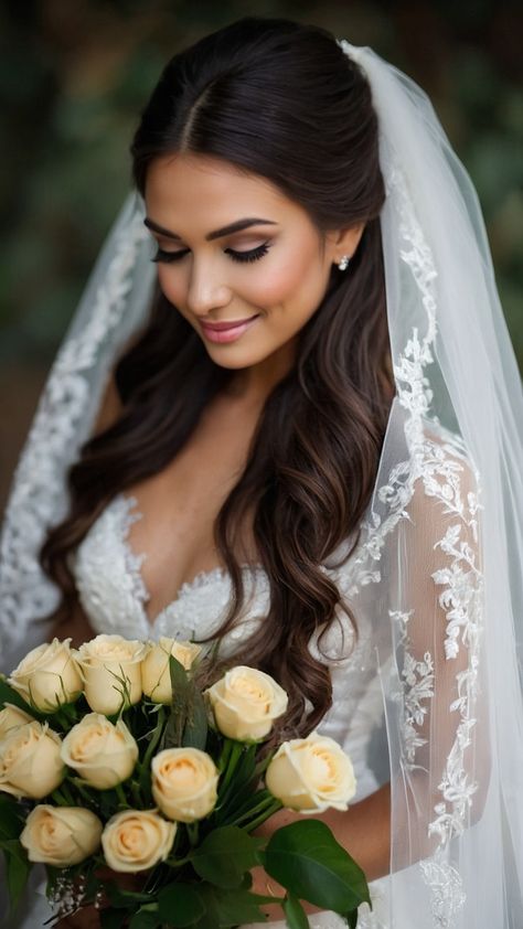 Discover the latest bride hairstyles with veil trends for 2024 From elegant updo buns to stylish down dos crown braids to chic tiaras and simple long or short hair options Whether you prefer a modern black look or a classic half-up hairdo find your perfect bridal hairstyle inspiration here Bun Hairstyles For Bride, Bridesmaid Hairstyles With Veil, Bride Hairstyles Veil, Bridal Crown And Veil Hair Down, Wedding Hairstyles Middle Part, Bridal Tiara With Veil Hair Down, Hair Styles With Veil, Kate Middleton Wedding Hair, Wedding Hairstyles Crown