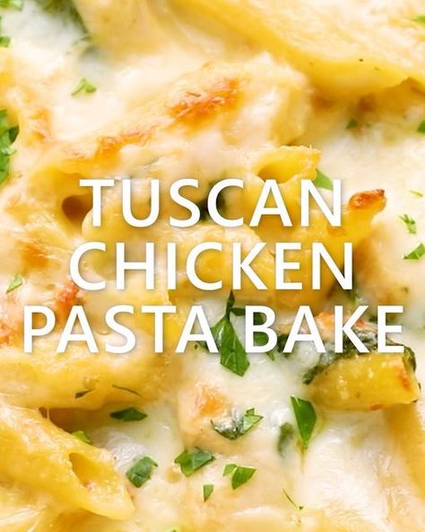 Ashley | Easy Family Meals on Instagram: "Tuscan Chicken Pasta Bake is new 🎉 today! It’s creamy and hearty, with sun dried tomatoes, chicken breast, spinach and plenty of garlic and Parm (I.e., most of my favorite things 🥰). Plus it’s a great prep ahead meal 🙌 Swipe 👉 to see how it’s made 👉 GET THE RECIPE: 1) tap the link in my profile @thereciperebel and then this photo OR 2) comment “pasta” and the link to the recipe will be sent right to your inbox (# 2 is an automation that only works if you allow messages from everyone) https://www.thereciperebel.com/tuscan-chicken-pasta-bake/ #tuscanchicken #chicken #chickenrecipes #chickendinner #chickenbreast #dinner #dinnerideas #dinnertonight #dinneridea #easymeals #mealprep #pasta #pastarecipe #f52grams #f52community #thereciperebel #co Pasta Recipes Penne, Baked Penne Pasta Recipes, Dinner Recipes Pasta, Chicken Spread, Baked Chicken Pasta Recipes, Chicken Penne Pasta, Cheesy Chicken Pasta, Penne Pasta Recipes, Tuscan Chicken Pasta