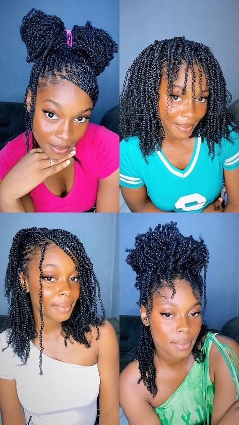 Mini Twist With Accessories, Natural Twist Hairstyles With Extensions, Short Twists Extensions, Short Knowles Braids, Short Twisted Hair, Small Twist With Extensions, Styles For Micro Twist, Blonde Mini Twists With Extensions, Mini Rope Twist