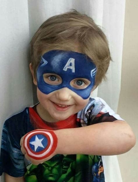 Simple Face Painting Ideas For Kids Boys, Avengers Face Paint, Captain America Face Paint, Kids Face Painting Easy, Disney Face Painting, Superhero Face Painting, Easy Face Painting Designs, Face Painting Ideas, Face Painting For Boys