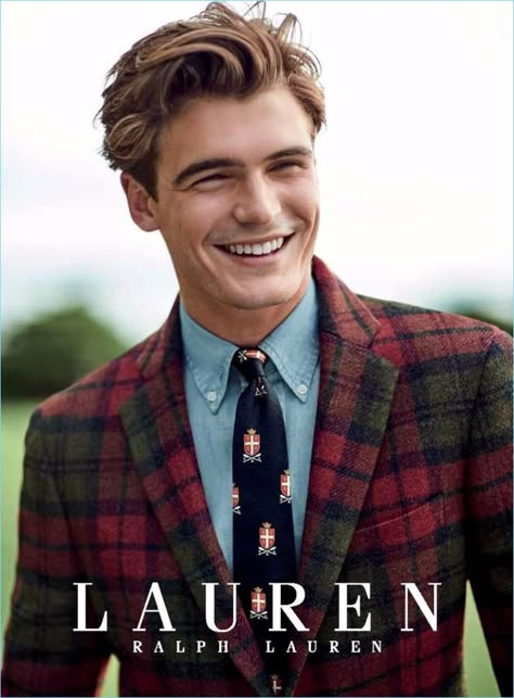 Garrett Taber wears a red and green sport coat from Lauren by Ralph Lauren. Preppy Boys, Ralph Lauren Fall, Preppy Mens Fashion, Preppy Men, Ivy League Style, Ivy Style, Ralph Lauren Style, Mens Fashion Fall, Stylish Mens Outfits