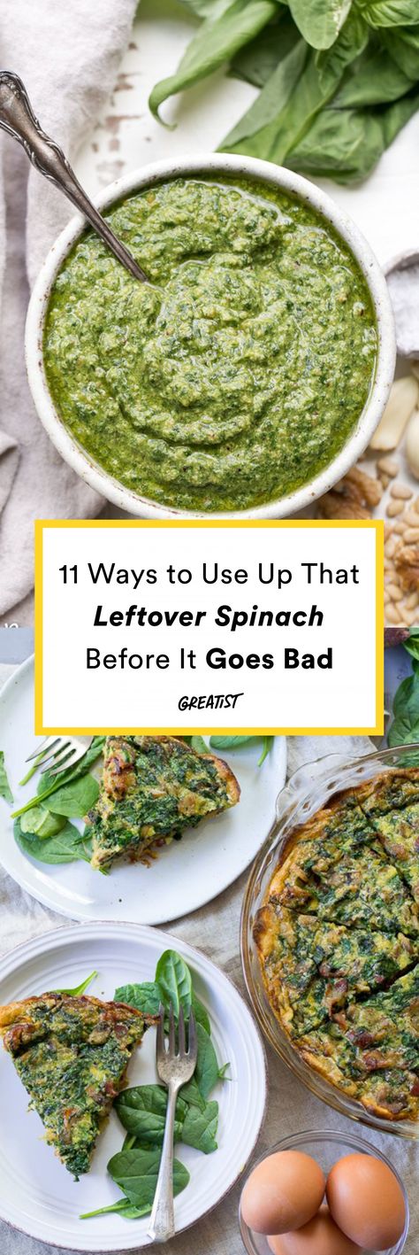 No one wants sad, wilted greens.  #greatist https://greatist.com/eat/spinach-recipes What To Do With Spinach, Cooked Spinach Recipes, Fresh Spinach Recipes, Easy Spinach Recipes, Spinach Recipes Healthy, Wilted Greens, Wilted Spinach, Raw Spinach, Greek Salad Recipes