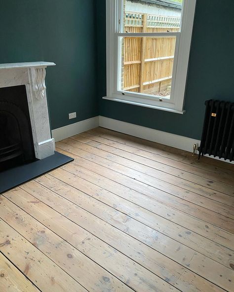 Original Floorboards Living Room, Floorboard Stain Colours, Victorian Wooden Floors, Restored Pine Floorboards, Victorian Pine Floorboards, Refurbished Floorboards, Bedroom With Floorboards, Old Wood Floors Ideas, Floor Boards Ideas Colour