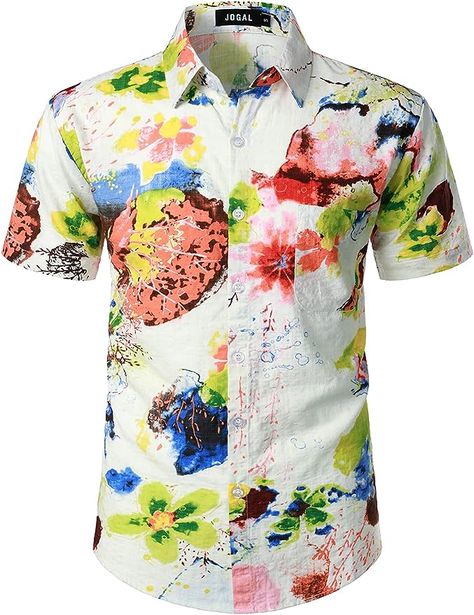 JOGAL Men's Flower Short Sleeve Button Down Hawaiian Shirt 3X-Large Multicolor at Amazon Men’s Clothing store Expensive Clothes, Flower Shorts, Summer Vacations, Hawaiian Outfit, Button Down Shirt Mens, Sun Beach, Cheap Shirts, Rave Wear, Beach Shirts