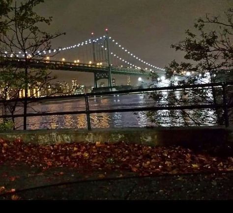 59 St bridge as seen from Astoria Park, Queens, on an early autumn night. Bridge Aesthetic Night, River Bridge Aesthetic, Astoria Park, Park At Night, Bridge Night, Highway Bridge Aesthetic Night, Night Beautiful, New York Bridge Night, Motorway Bridge At Night