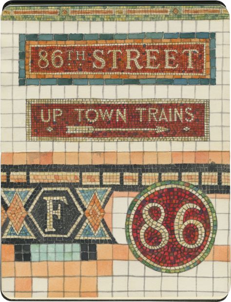 NYC subway tile sketch by Chandler O'Leary Nyc Subway Art, Subway Sign, Mosaic Tile Art, New York Subway, Nyc Subway, Subway Art, Mosaic Flooring, Beautiful Tile, Subway Tile