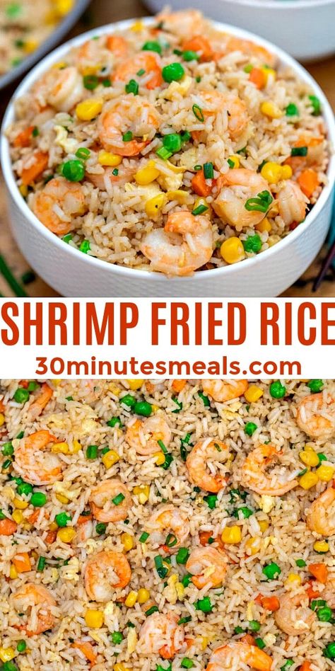 Shrimp Fried Rice Recipe - 30 minutes meals How To Make Shrimp Fried Rice Easy, Combo Fried Rice Recipe, Shrimp Rice Stir Fry, Shrimp Recipes And Rice, Right Rice Recipes, Yolk Noodle Recipes, Shrimp Stir Fry With Rice, Air Fryer Shrimp Fried Rice, Chicken Shrimp Fried Rice Recipes