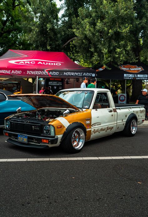 1982 Toyota Pickup Toyota Mini Truck, Toyota Pickup, Event Badges, Old Fisherman, Air Shocks, Cars And Coffee, Mini Trucks, Car Club, Toyota Hilux