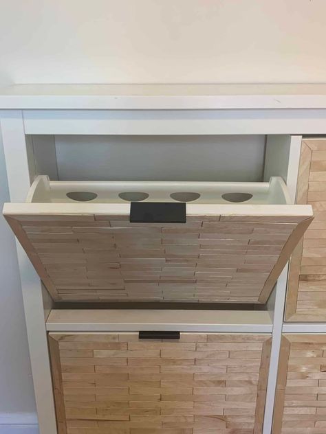 IKEA Hemnes shoe cabinet DIY hack, using popsicle sticks! Bissa Shoe Cabinet Hack, Shoe Cabinet Diy, Ikea Hemnes Shoe Cabinet Hack, Hemnes Shoe Cabinet Hack, Ikea Stall Shoe Cabinet Hack, Diy Shoe Cabinet, Ikea Shoe Cabinet Hack, Ikea Hemnes Shoe, Shoe Cabinet Hack