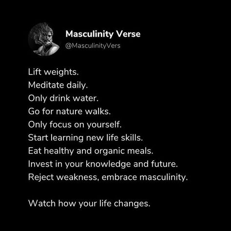 Masculinity | Self Improvement | Greatness on Instagram: "🦍 - If you want your daily dose of masculinity Follow Us @masculinityverse 🦍 - Follow @masculinityverse For More Content 🧬 Follow @masculinityverse For More Content 🧬 Follow @masculinityverse For More Content 🧬 - 📌 Save the post for later. 💬 Comment yours thoughts. - #divinemasculine #manosphere #manhood #takecontrolofyourlife #stoicism #masculinitymastered #manliness #rationalmale #mensissues#positivemasculinity #menhelpingmen #da Mens Self Improvement, Masculine Tips, Masculine Quotes, Man Tips, Billionaire Motivation, Action Board, Men Tips, Man Up Quotes, Masculine Energy