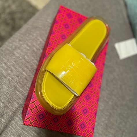 Sake Gold Tory Burch Bubble jelly Slides. Tory Burch Bubble Slides, Tory Burch Bubble Jelly, Tory Burch Slides, Jelly Slides, First Come First Serve, Tory Burch Shoes, Sake, Jelly, Tory Burch