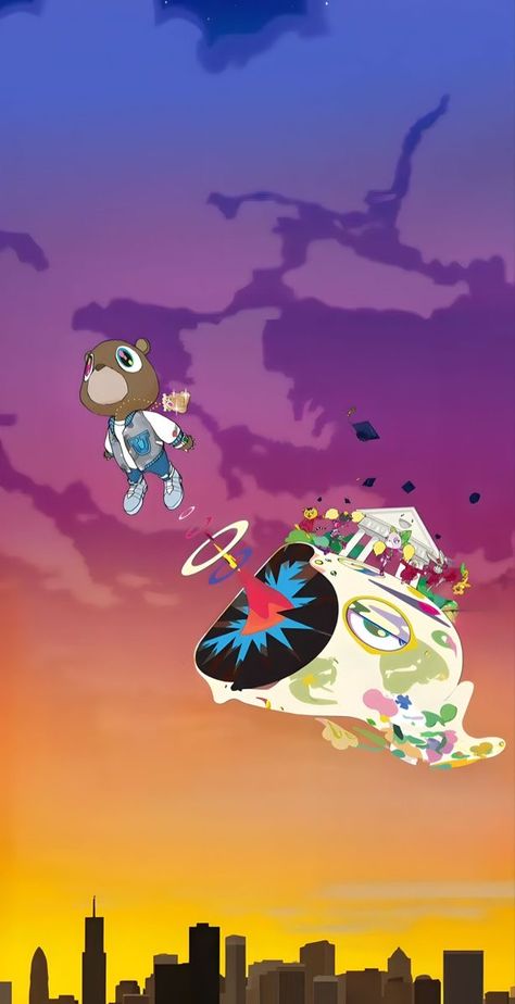 Takashi Murakami Kanye West, Graduation Kanye West Wallpaper, Kanye Bear Wallpaper, Kanye West Graduation Wallpaper, Kanye West Graduation Bear, Kanye West Bear, Graduation Drawing, Kanye West Wallpaper, Graduation Wallpaper