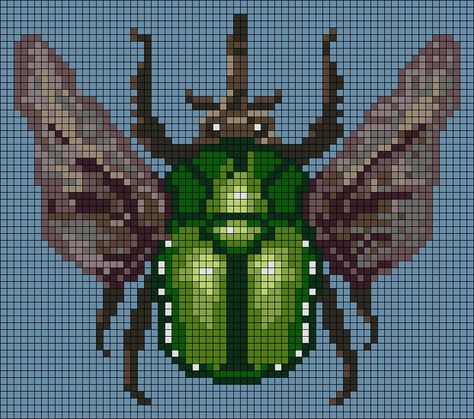 Beetle Cross Stitch Pattern, Bug Grid Pattern, Bug Tapestry Crochet, Beetle Alpha Pattern, Bug Alpha Pattern, Bug Pixel Art, Beetle Cross Stitch, Bug Cross Stitch, Nature Cross Stitch Patterns