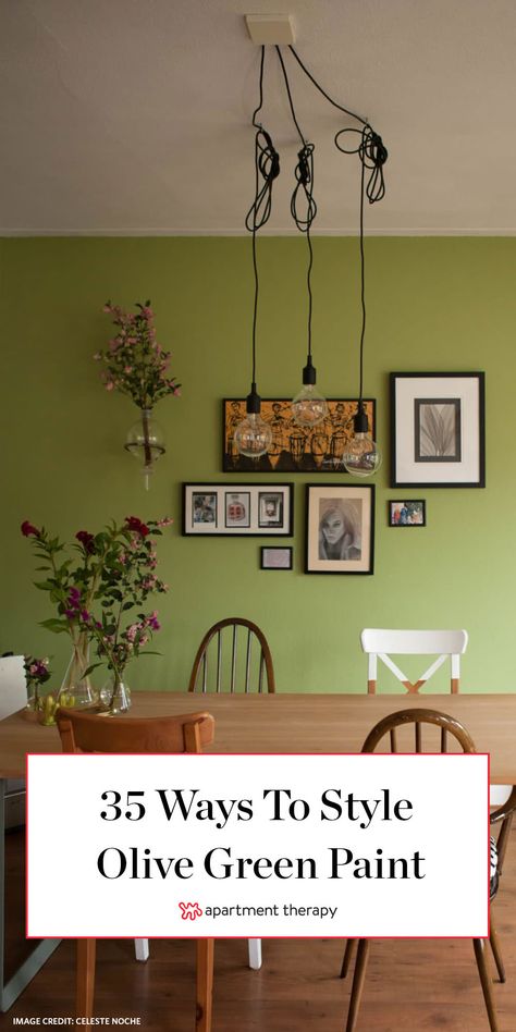 35 Olive Green Paint Ideas That’ll Make Any Room Feel More Sophisticated Green Paint Ideas, Olive Green Rooms, Green Dining Room Walls, Olive Living Rooms, Olive Green Paint, Home Decorating Styles, Olive Green Bedrooms, Pretty Interiors, Green Walls Living Room