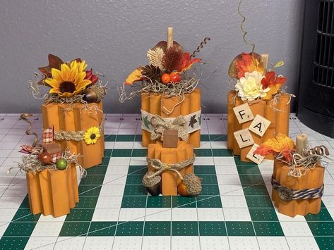 💲Dollar Tree Fanatics Crafts & Decor💲 | Just finished these adorable Jenga block pumpkins and am obsessed with them | Facebook Pumpkins From Jenga Blocks, Jenga Block Pumpkins, Jenga Block Crafts, Dollar Store Diy Decorations, Block Pumpkins, Jenga Blocks, Dollar Tree Fall, Crafts Decor, Block Craft