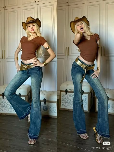 Bratz Outfit Aesthetic, 2000s Western Fashion, Coyote Ugly Outfit Style, Red Cowgirl Outfit, Coyote Ugly Outfit, Yk2 Fashion, New Era Outfit, Fashionista Aesthetic, Y2k Cowgirl