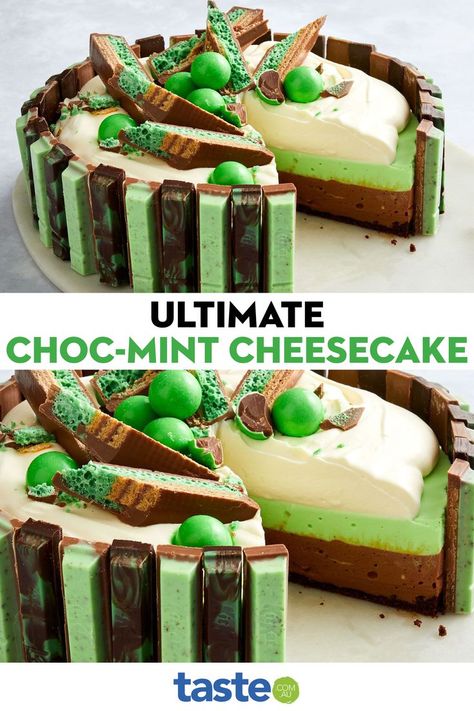 Choc Mint Cheesecake No Bake, Choc Mint Cheesecake, Choc Mint Cake, Cheesecake Recipes No Bake, Easy Xmas Dessert, Mint Recipes Dessert, Beginner Baking, Mint Dessert, Mint Chocolate Cheesecake