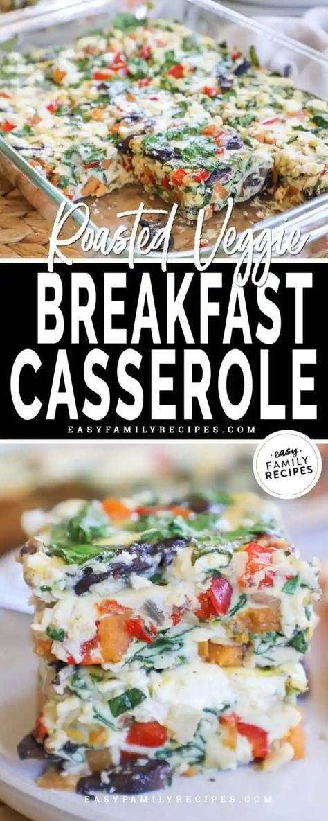 Roasted Veggie Breakfast Casserole · Easy Family Recipes Egg Casserole Recipes Healthy, Veggie Loaded Breakfast, Egg And Veggie Casserole, Loaded Breakfast Casserole, Veggie Breakfast Casserole, Veggie Egg Bake, Vegetarian Breakfast Casserole, Breakfast Egg Bake, Pinterest Kitchen