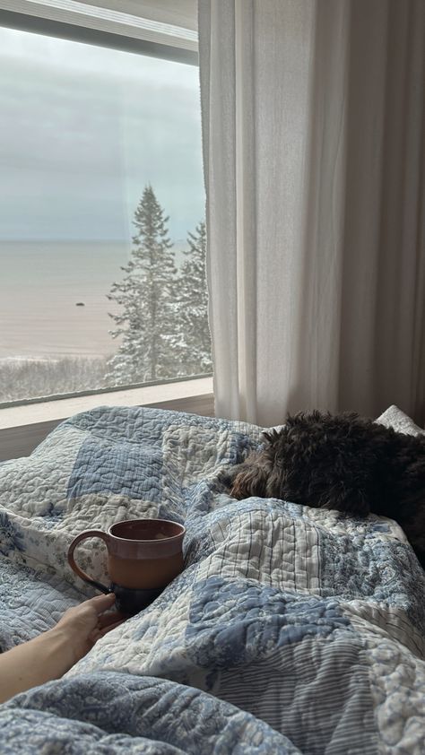 Morning coffee with a view, pottery mug, coffee, quilt and bernedoodle, coastal grandmother aesthetic Beach Grandma Aesthetic, Coastal Grandma House, Coastal Grandfather, Coffee Quilt, Coastal Grandpa, Paintings Ocean, Coastal Grandma Aesthetic, Wave Paintings, Coffee With A View