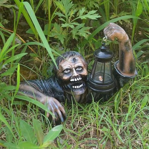 Halloween Decorations Zombie Statue with Lantern Realistic Resin Zombie Garden Statues Horror Movie Garden Gnomes Statue for Outdoor Garden Patio Yard Lawn Zombie Decor, Zombie Halloween Decorations, Zombie Crawl, Zombie Decorations, Dekorasi Halloween, Garden Gnomes Statue, Halloween Graveyard, Halloween Zombie, Halloween Lanterns