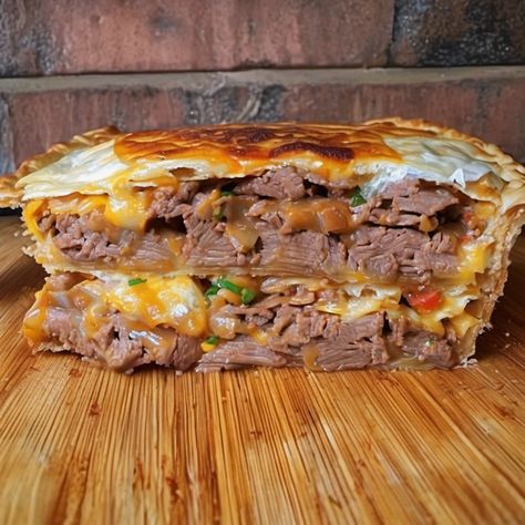 Spicy Beef Pie with Jalapeños and Cheese Ground Beef And Jalapeno Recipes, Beef Jalapeno Recipes, Brisket Jalapeno Cheese Pie, Brisket Pie, Brisket Jalapeño And Cheese Pot Pie, Jalapeno Puff Pastry, Meat And Cheese Hand Pies, Pickle Pie Recipe, Beef Pie