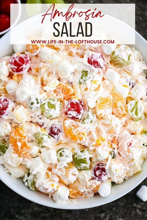 Ambrosia Dessert, Ambrosia Salad Recipe, Ambrosia Recipe, Fluff Salad Recipes, Ambrosia Fruit Salad, Salad Cream, Ambrosia Salad, Fruit Salad Recipes, Summer Salad Recipes