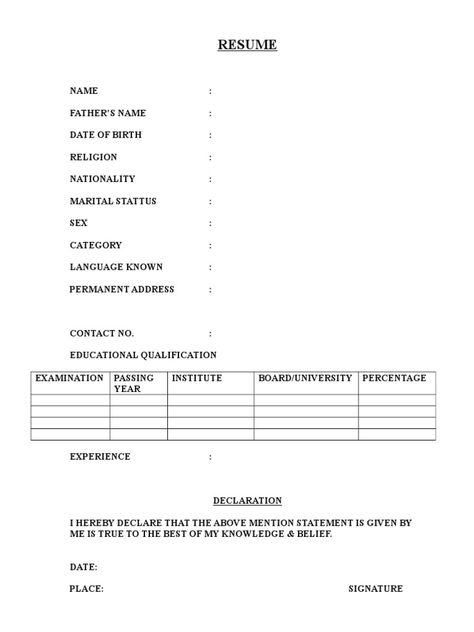 Basic Resume Format, Curriculum Vitae Template Free, Bio Data Form, Cv Format For Job, First Job Resume, Biodata Format Download, Letter Writing Examples, Simple Resume Format, Resume Format Download