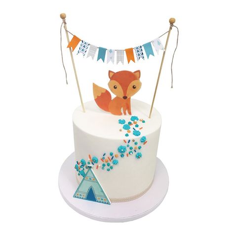 Woodland Animal Cake, Fox Cake Toppers, Fox Birthday Party, Baby Boy Cake Topper, Boys First Birthday Cake, Fox Cake, Fox Party, Baby Shower Party Themes, Fox Birthday