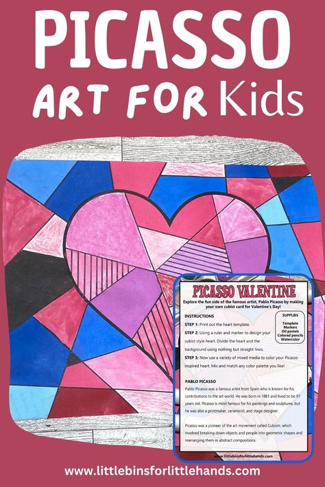 Picasso Heart Art Activity | Little Bins for Little Hands Valentine Art For Kids, Picasso Kids, Our World Art, Valentines Art For Kids, Valentines Day Projects, Llama Art, Pre K Art, Valentines Day Bulletin Board, Valentine Art Projects