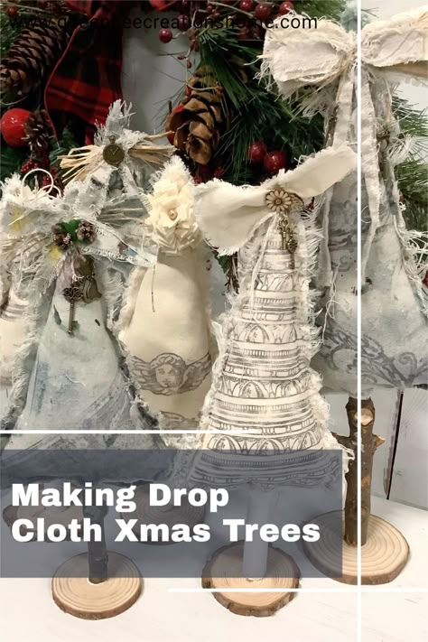 Fabric Trees, Drop Cloth Projects, Christmas Clothing Ideas, Cloth Projects, Stick Christmas Tree, Christmas Fabric Crafts, Shabby Christmas, Fabric Christmas Trees, Christmas Crafts To Make