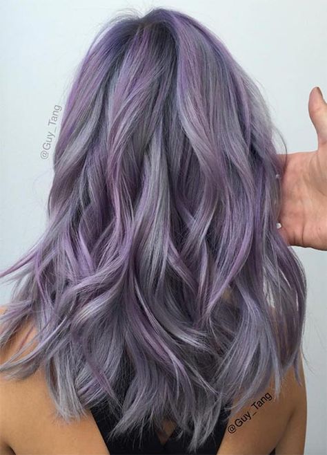 Lilac Grey Hair, Silver Lavender Hair, Silver Purple Hair, Silver Ombre Hair, Blonde Ombre Hair, Lavender Hair Colors, Ombre Hair Blonde, Guy Tang, Lilac Hair