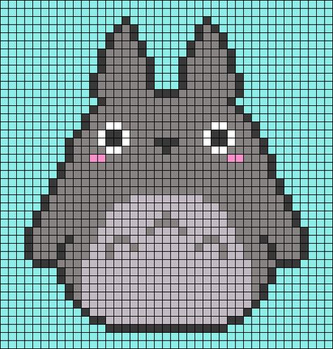 Alpha Patterns Crochet Totoro, Totoro Alpha Pattern Front And Back, Totoro Crochet Alpha Pattern, Totoro Crochet Grid, Crochet Graph Patterns Studio Ghibli, Crochet Tapestry Totoro, Studio Ghibli Crochet Graph, Totoro Grid Pattern, Totoro Pixel Grid