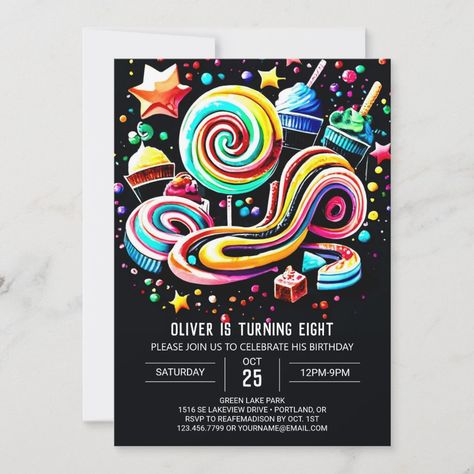 Chic Candyland Birthday Bohemian Birthday, Candyland Birthday, Lollipop Candy, Custom Candy, Colorful Birthday, Dream Baby, Online Invitations, Paper And Ink, Baby Shower Invitation