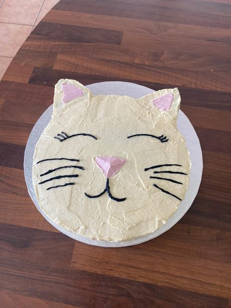 Easy Cat Birthday Cake Ideas, Cat Face Cakes Birthday, Easy Kitty Cake, Cat Decorated Cake, Simple Cat Cake Ideas, Easy Cat Cakes For Kids, Cat Cake Diy, Cat Themed Birthday Party Cake, Easy Cat Cake Birthday