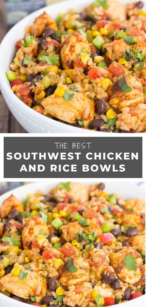 Southwest Chicken Meals, Chicken Rice Black Bean Casserole, Southwest Meal Prep, Easy Tex Mex Chicken And Rice, Chicken With Black Beans And Rice, One Pan Southwest Chicken And Rice, Fiesta Chicken Rice Bowl, Chicken Bell Pepper Rice Recipes, Recipes With Southwest Corn