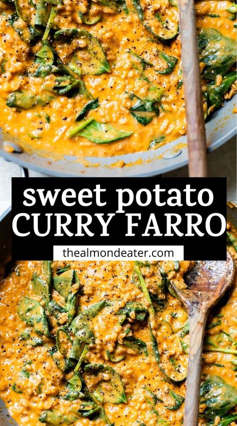 Farro Vegan Recipes, Farro Casserole Recipes, Farro Dishes, Farro Recipes, Healthy Vegan Dinner Recipes, Healthy Vegan Dinner, Sweet Potato Curry, Indian Dinner, Vegetarian Life