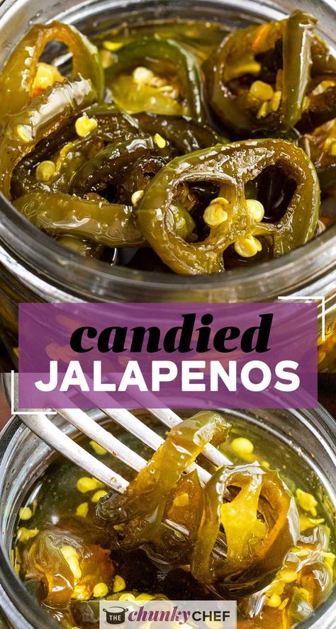 Candied Jalapenos, a homemade version of Cowboy Candy, are the perfect combination of sweet and spicy!  Perfect on burgers, sandwiches, nachos, or just all by themselves! #jalapenos #cowboycandy #candied #sweetheat #sweetandspicy #spicy #hot #condiment #topping Candied Jalapenos Easy, Easy Cowboy Candy, Candy Peppers, Candied Jalapeños With Pineapple, Christmas Pickles, Keto Candied Jalapenos, Cowboy Candy Jalapenos Easy, Candied Jalapenos Recipe Easy, Cowboy Candy Jalapenos With Honey