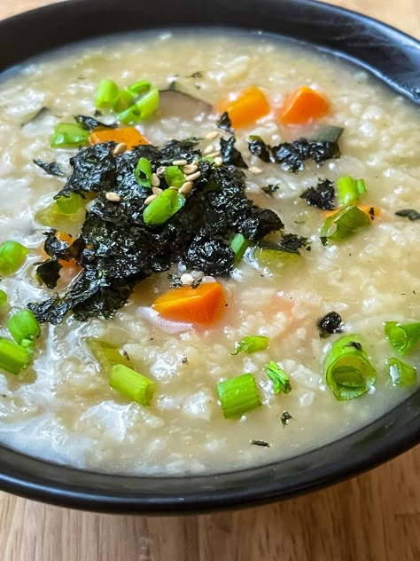 Juk Recipe Rice Porridge, Chinese Rice Porridge Recipe, Korean Soup For Sick, Vegan Rice Porridge, Japanese Rice Porridge Recipes, Breakfast Rice Porridge, Rice Porridge Instant Pot, Korean Congee Recipe, Porridge Recipes Chinese