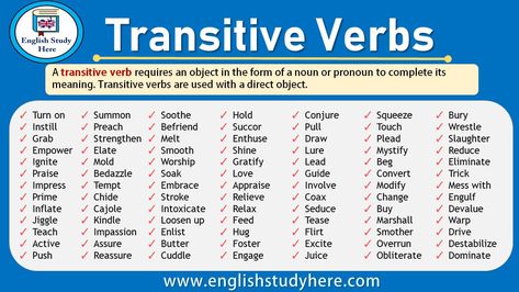 Transitive Verbs; A transitive verb requires an object in the form of a noun or pronoun to complete its meaning. Transitive Intransitive Verb, Transitive Verb, Grammar Notes, Passive Voice, Verbs List, Collective Nouns, Verb Worksheets, English Grammar Worksheets, Descriptive Words